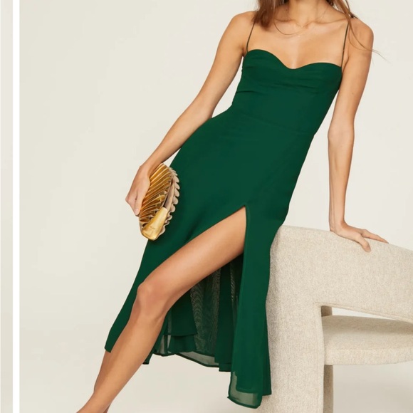 Reformation Juliette Dress in color emerald - Picture 3 of 8